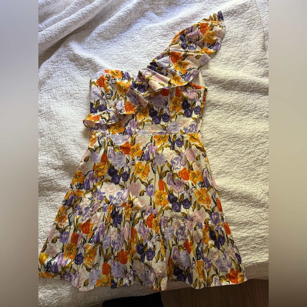 Adelyn Rae Floral One-Shoulder Dress - Orange, Purple, Yellow